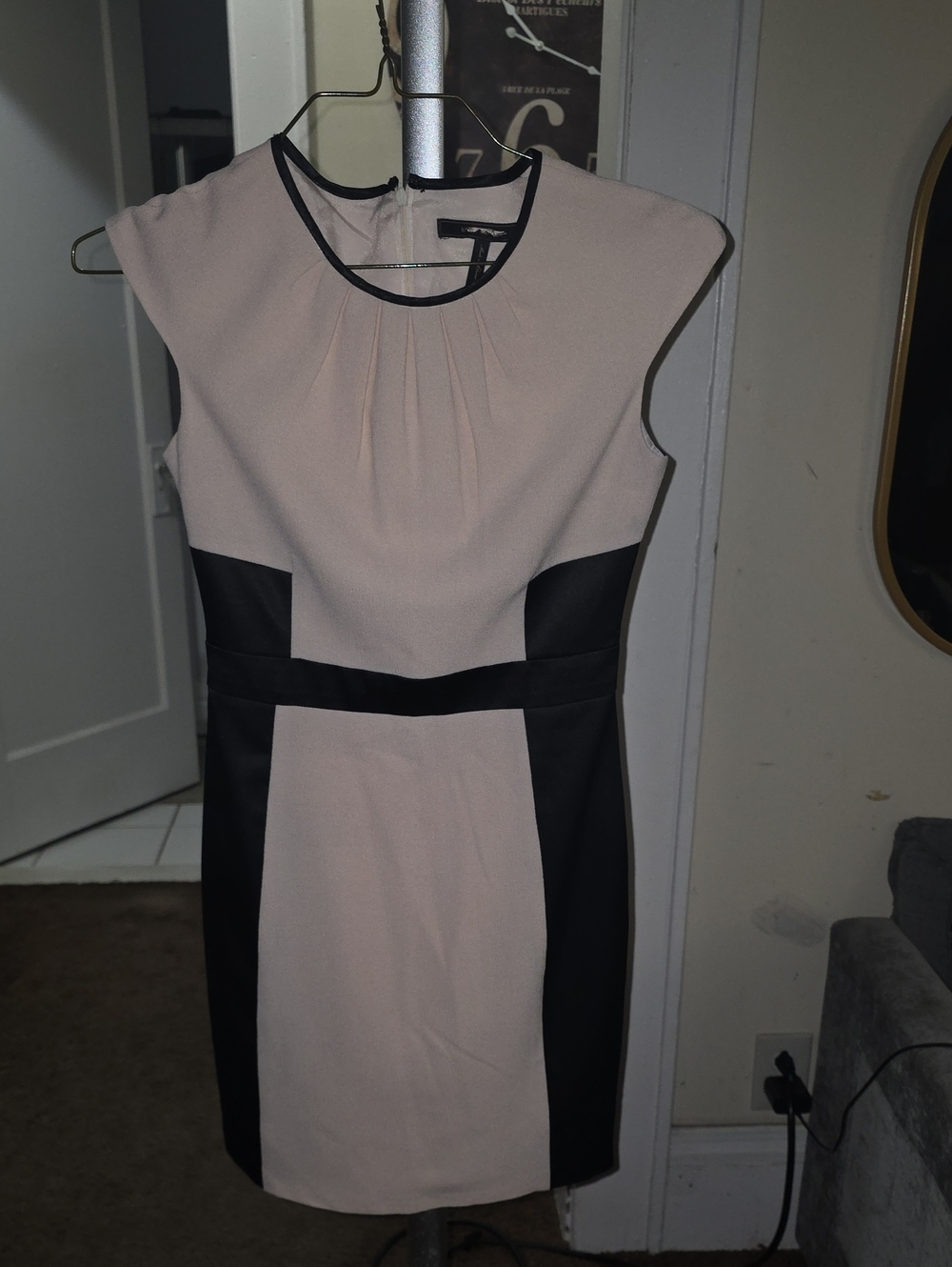 Madison Marcus Beige and Black Colorblock Midi Dress